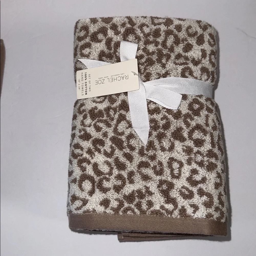 NWT Rachel Zoe 8 Piece 100% Cotton Bath Towel Set Brown Leopard Animal Print